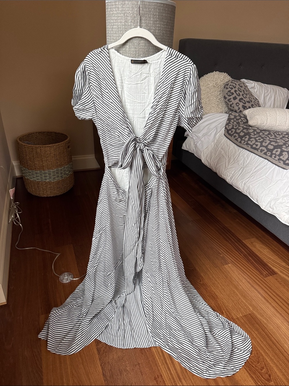 Striped Tie-Front Maxi Coverup in Black & White